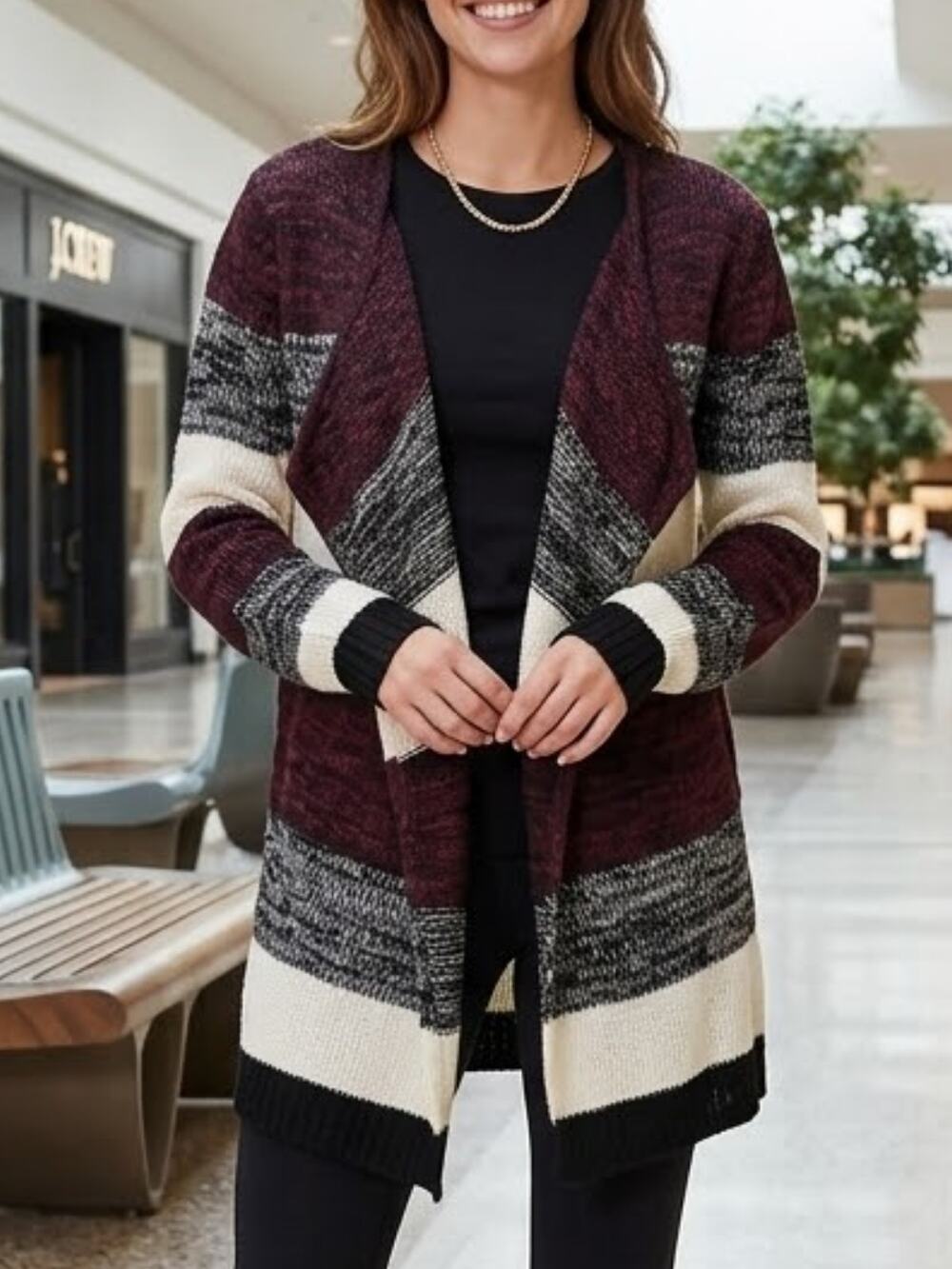 CHARLOTTE RUSSE Striped Shawl Collar Cardigan Size S